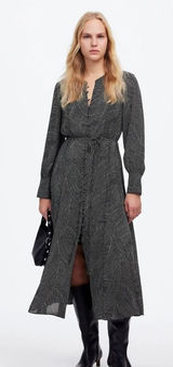 Madewell Tie-Waist Midi Dress in Dot Blouson Shirt Dress Button Down Casual NWT Photo 0