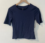 Ophelia Roe Navy Fitted Short Sleeve Double Layered Nylon‎ Crew Neck T-Shirt S Photo 0