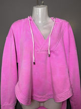 Pilcro Anthropologie Hoodie Sweatshirt Womens Medium Pink Terry V Neck High Low Photo 0