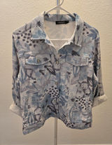 Creation Women Medium Floral Print Denim Style Button Down Jacket Blue Casual Photo 0