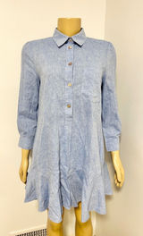 Tuckernuck Light Blue Cotton Chambray Ruffle Hem Shirt Dress Small Y20060T Photo 0