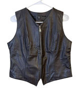 ISDA‎ & CO Chocolate Brown Genuine Leather Zip V-neck Vest Size Large Festival Photo 0