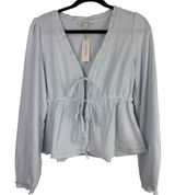 Francescas Light Blue Waffle Knit Peplum Top Tie Front Thermal Medium‎ NWT Photo 0