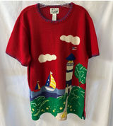 Vintage The Quacker Factory Womans Red Knit Nautical Short Sleeve Sweater Sz XL Photo 0