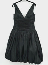 I ssue Black Ruched Taffeta Bubble Hem Dress Women 6 V Neck Y2K Cocktail Party Photo 0