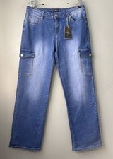 Flamingals Cargo Jeans Women Size XL Blue Denim Streetwear Straight Leg 90s Vibe Photo 0