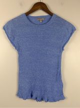 J. Crew blue Cap-sleeve crewneck sweater T-shirt in merino-linen blend size S Photo 0
