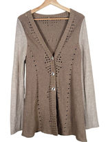 Free People‎ Wool Blend Lace Back Pointelle Cardigan Sweater Taupe Womens Small Photo 0