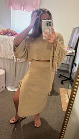 Beige Knit Midi Set - Neutral Ribbed Design Photo 0
