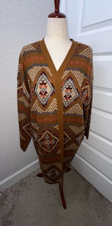 Savanna Jane Geometric Aztec Print Long Open Front Cardigan Sweater Size 2X Photo 0