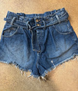 We The Free Blue Paperbag Waist Denim Shorts with Self-Tie Belt Photo 0