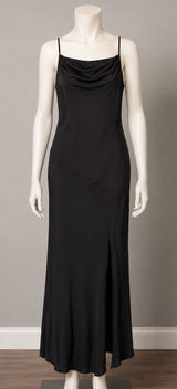 Fashion Black Cowl Neck Maxi Dress Satin Finish Side Slit Spaghetti Strap New‎ M Photo 0