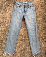 Reformation High Rise Straight Leg Raw Hem Jeans Light Wash Blue Size 27 Photo 0