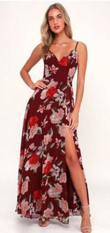 Lulus Into Bloom Burgundy Floral Print Maxi Dress size X Small Photo 0