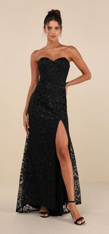Lulus Romantic Beauty Black Floral Embroidered Strapless Maxi Dress C26‎ Photo 0