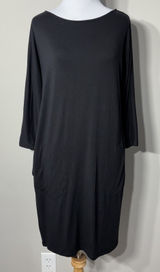 Garnet Hill‎ Tunic Dress XS Black 3/4 Sleeve Stretch Minimalist Tencel Lyocell Photo 0