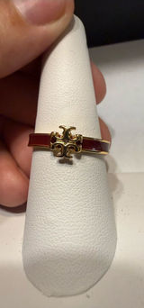 NEW Tory Burch Kira Icon enamel ring gold-tone maroon colored band size 7.5 Photo 0