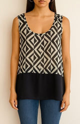 Charlotte Russe Geometric Pattern Tank Top with Gold Stud Detail, Size Small Photo 0