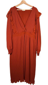 Girl Soul Rust‎ Orange Pleated Ruffle V Neck Long Sleeve Maxi Dress Plus Size 3X Photo 0