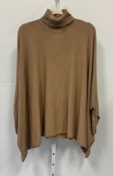 Alfani Turtleneck Batwing Sleeve Poncho Sweater Small Button Detail Tan Brown Photo 0