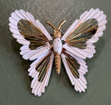 Vintage Butterfly Pin Brooch Gold Tone‎ White Enamel 2” Photo 0