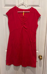 Lole Pink Organic Cotton Slub Knit V-Neck Cap Sleeve Dress Wmns L Empire‎ Waist Photo 0
