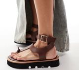 Free People Platform Sandals Womens 6 Brown Leather Knotted Toe Boho Flatform Photo 0