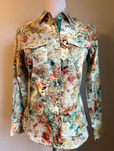 Floral dqinty Long‎ Sleeve Snap Western boho whimsi cottage Y2K Shirt S green Photo 0