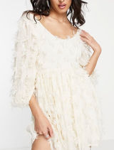 SISTER JANE Sparkle Faux Feather White Skater Mini Dress Size XS NWT Photo 0
