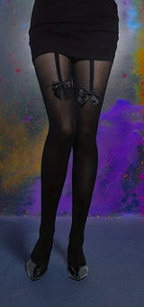 Black Bow Decor Semi-sheer Tights, High‎ Waist Comfortable Pantyhose One Size Photo 0