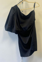 Imperial‎ Fashion Italian Black One Shoulder Puff Sleeve Mini Dress Party Small Photo 0
