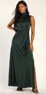 Lulus Classic Elegance Green Satin Sleeveless Mock Neck Maxi Dress Medium NWT Photo 0