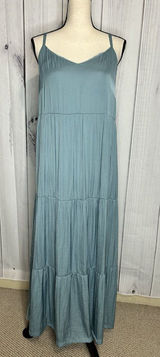 Soma WKND Tiered Satin Maxi Bra Dress Sz L Adjustable Straps Mineral Green Photo 0