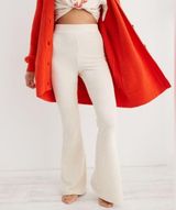 Aerie Groove On Ivory Velour Ribbed High Waisted Flare Pants Photo 0