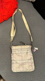 Coach Plaid Tartan Lilac Khaki with Metallic Gold Trim Cross Body Messenger Bag Photo 0