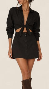 For Love & Lemons Black Cutout Tie Front Mini Dress organic cotton Size M Photo 0