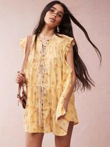 Free People Bohemian Prairie Sundown Mini Dress Tunic Top Sunshine Combo Large Photo 0