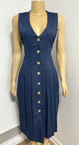 Y2K 90s Willow Ridge Vintage Navy Blue Button Down Pleated Midi Dress 10P USA Photo 0