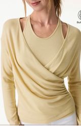 OGL Move Women XS Yellow Draped Wrap Front V-Neck Long Sleeve Athleisure Top Tee Photo 0