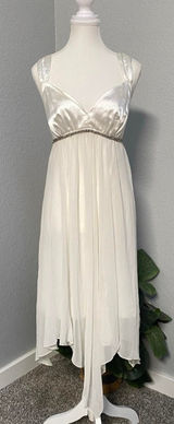 White Ivory Dress Empire Waist Rhinestone Handkerchief Hem Fairycore Whimsical Photo 0