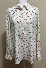 Ann Taylor Blouse White Bird Print Casual Work Whimsical Nature Lightweight M Photo 0