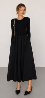 COMMENSE Leisure Pockets Long Sleeve Long Dress COLOR - Black, size large NWT Photo 0
