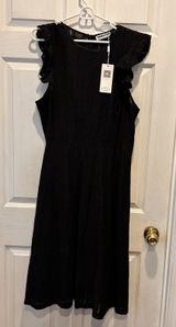ECOWISH Black Eyelet Lace Ruffle Cap Sleeve Midi Dress XL NWT Cotton Coquette Photo 0