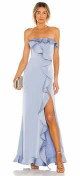 NBD Revolve Luna Gown in Baby‎ Blue Maxi Dress Ruffle Formal Cocktail Womens M Photo 0
