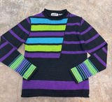 Obermeyer Vintage 90s Green Purple Neon Striped Ski Sweater Juniors Large Photo 0
