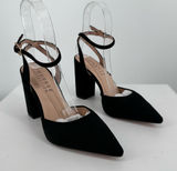 Journee Tyyra Ankle Strap Pump in Black size 6 Block Heel Pointed Toe Photo 0
