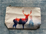 Watercolor Buck Deer Shadow Cotton Canvas Small Makeup Bag Travel Toiletry Pouch Photo 0