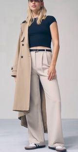 Abercrombie curve love sloane tailored pant beige 33P 16 SHORT wide leg trouser Photo 0
