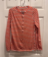Patagonia Womens Merino 2 Henley Striped Top Orange Gray Large Long Sleeve Photo 0