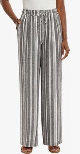 Briggs NY High Waisted Linen‎ Wide Leg Pants Gray & White Striped Women’s Large Photo 0